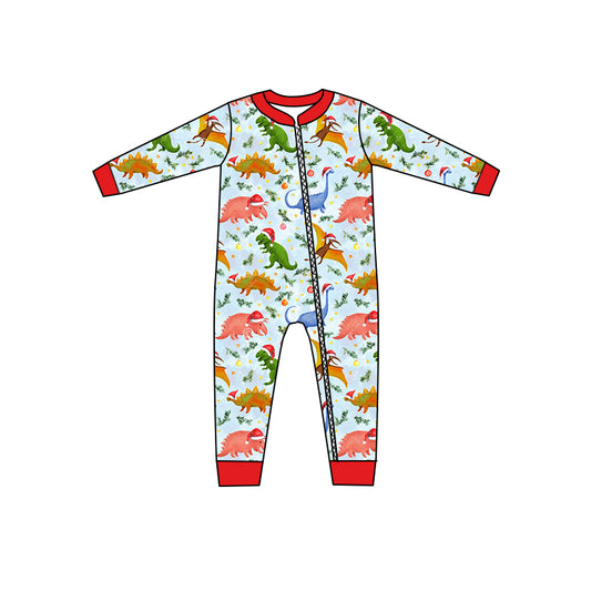 Baby Infant Boys Christmas Dinosaurs Zip Rompers preorder