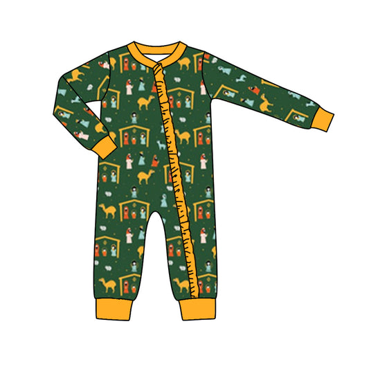 Baby Infant Girls Nativity Green Zip Rompers preorder