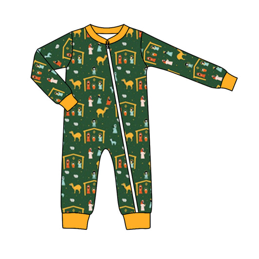 Baby Infant Boys Nativity Green Zip Rompers preorder