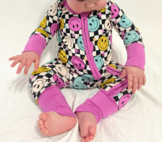 Baby Infant Girls Checkered Smiles Zip Rompers preorder