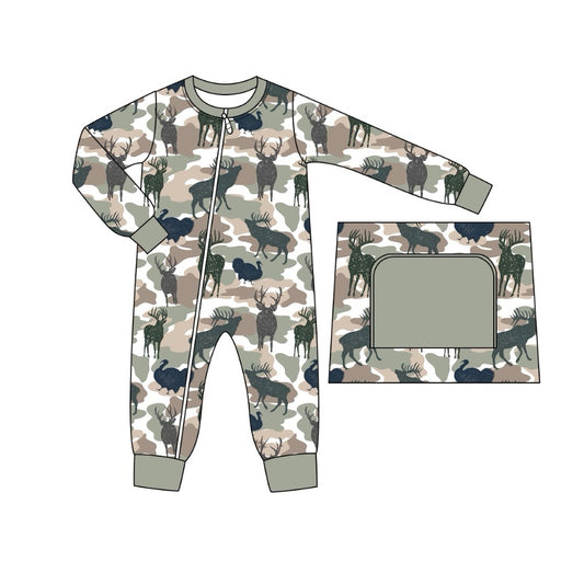 Baby Infant Boys Deers Hunting Camo Zip Rompers preorder