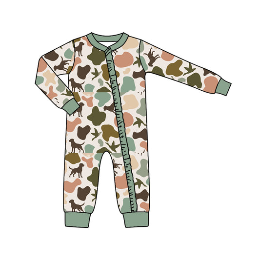 Baby Infant Girls Camo Dogs Duck Zip Rompers preorder