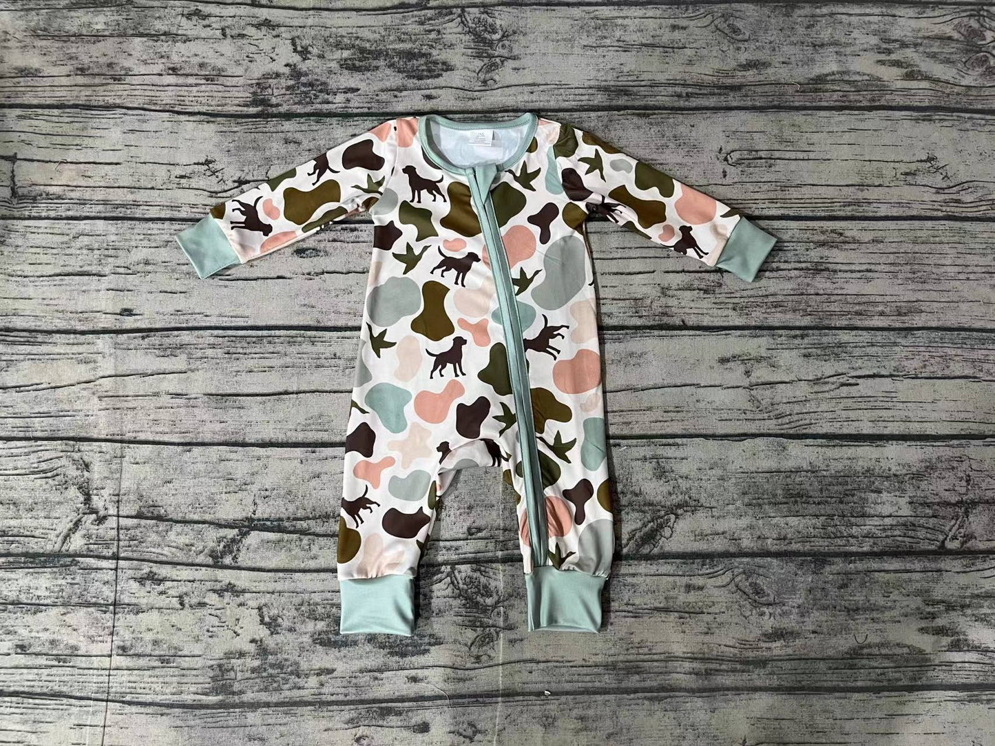 Baby Infant Boys Camo Dogs Duck Bamboo Zip Rompers