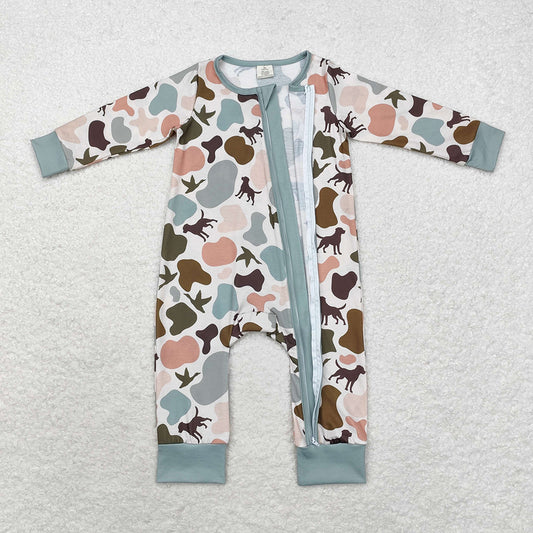 Baby Infant Boys Camo Dogs Duck Bamboo Zip Rompers