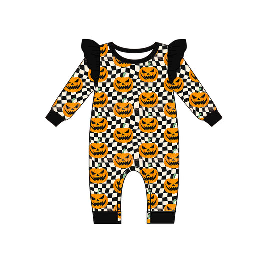 Baby Infant Girls Halloween Pumpkins Checkered Rompers preorder