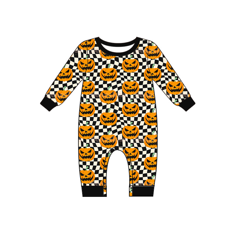 Baby Infant Boys Halloween Pumpkins Checkered Rompers preorder