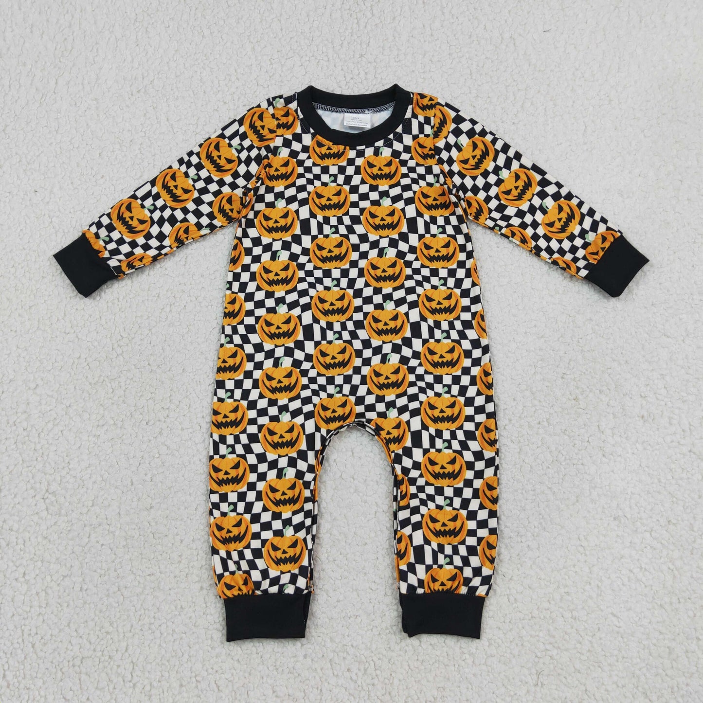 Baby Boys Ghost Pumpkins Black Checkered Halloween Pant Rompers