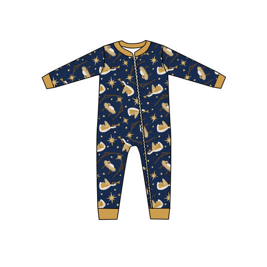 Baby Infant Boys Nativity Navy Christmas Zip Rompers preorder