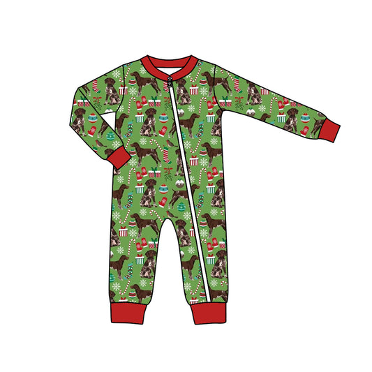 Baby Infant Boys Christmas Dogs Green Zip Rompers preorder