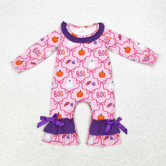 Baby Infant Girls Pink Bows Halloween Ghosts Long Sleeve Rompers