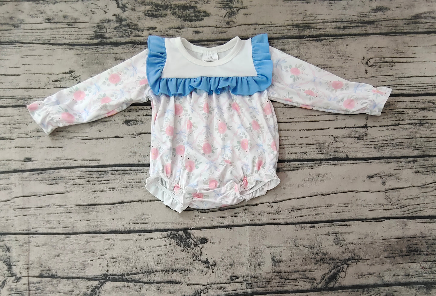 Baby Infant Girls Pink Bows Flowers Long Sleeve Rompers