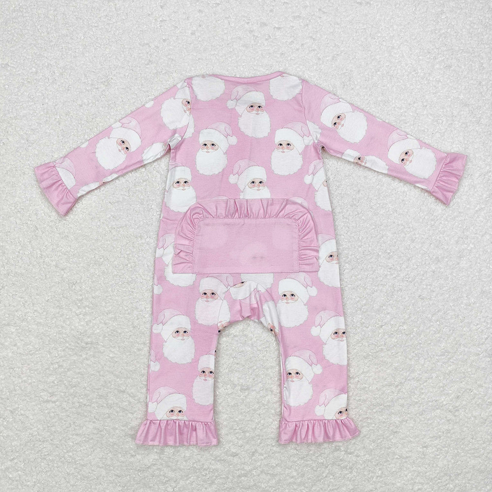 Baby Infant Girls Christmas Pink Santa Bamboo Zip Rompers