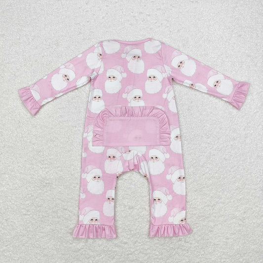 Baby Infant Girls Christmas Pink Santa Bamboo Zip Rompers