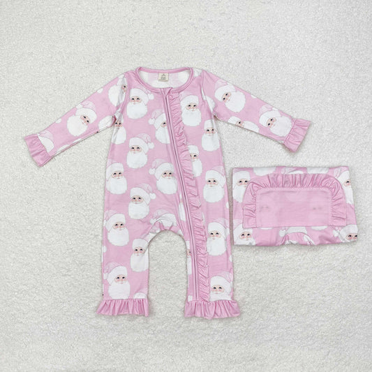 Baby Infant Girls Christmas Pink Santa Bamboo Zip Rompers