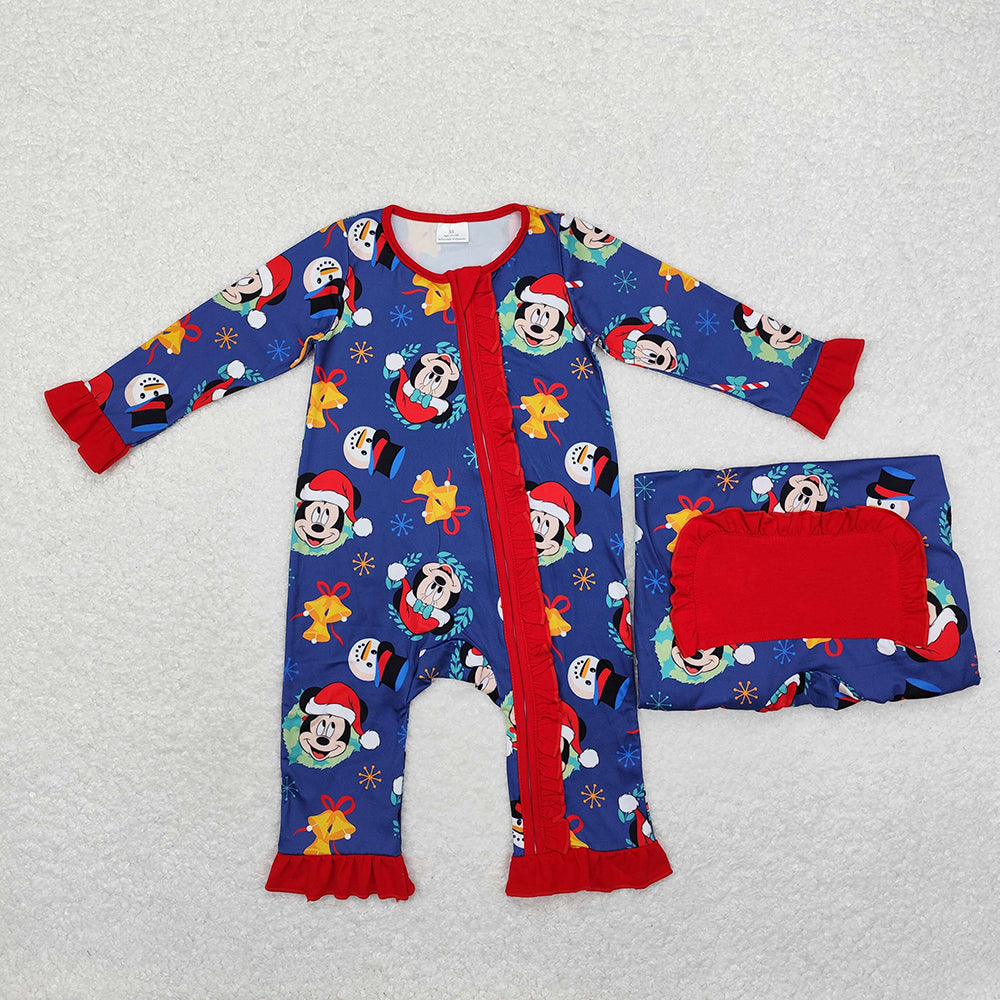 Baby Infant Girls Christmas Cartoon Mouse Hats Zip Rompers