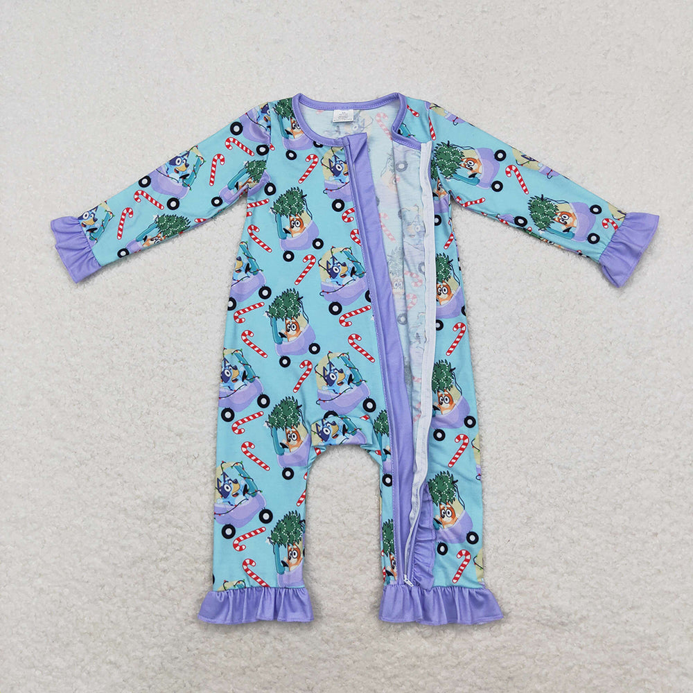 Baby Infant Girls Christmas Dogs Candy Bamboo Zip Rompers