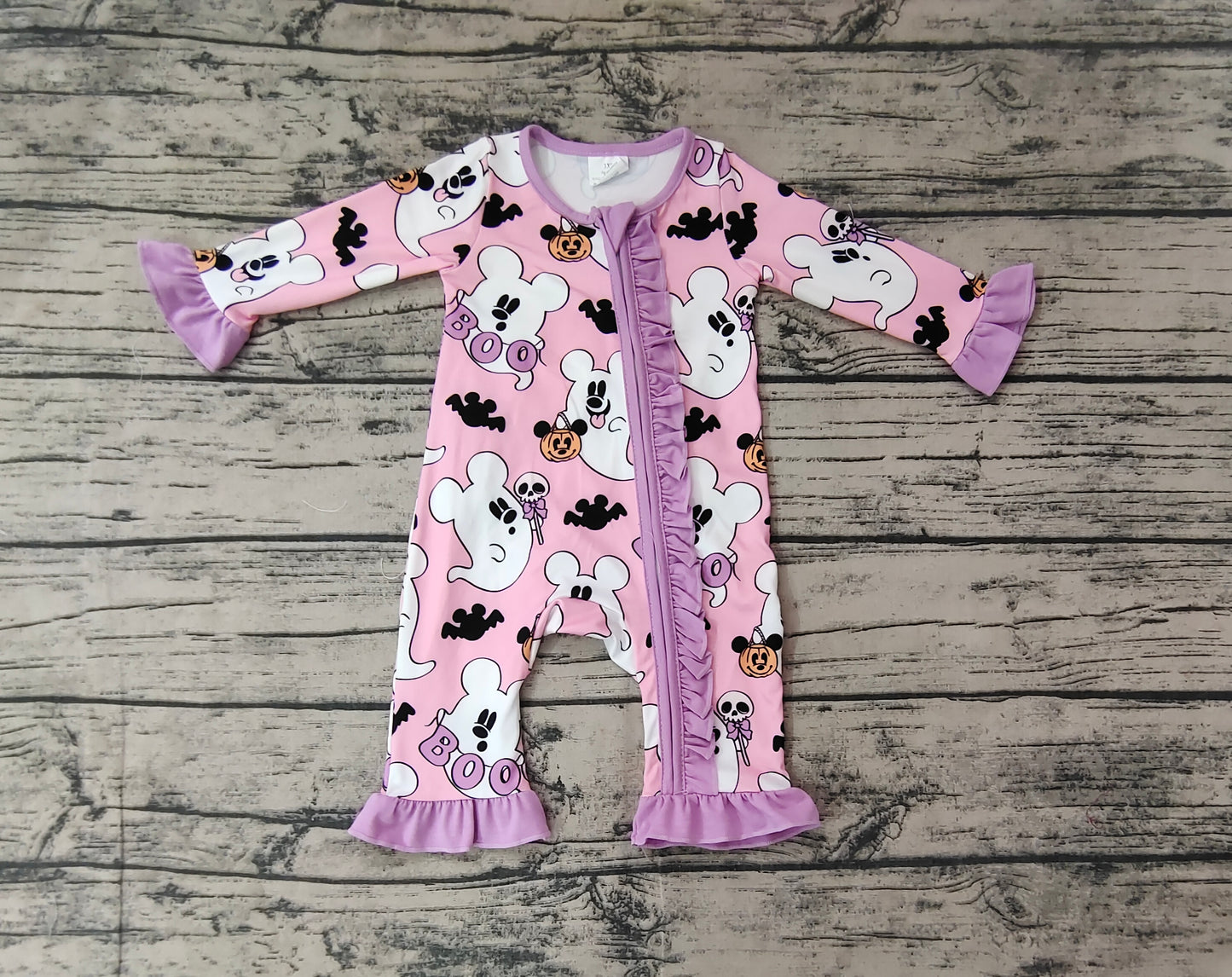 Baby Infant Girls Halloween Grey Ghost Zip Long Sleeve Rompers