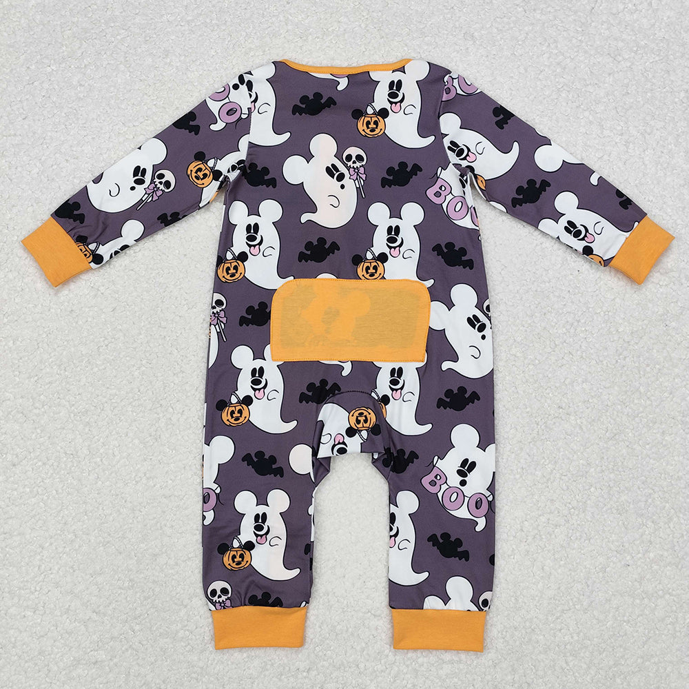 Baby Infant Boys Halloween Grey Ghost Zip Long Sleeve Rompers