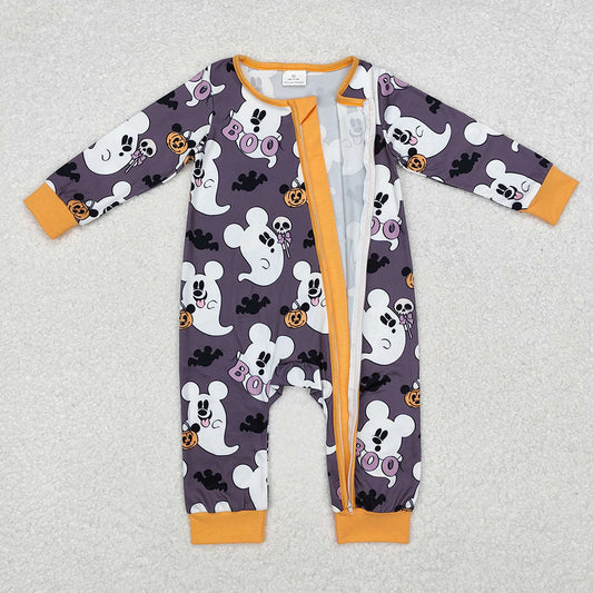 Baby Infant Boys Halloween Grey Ghost Zip Long Sleeve Rompers