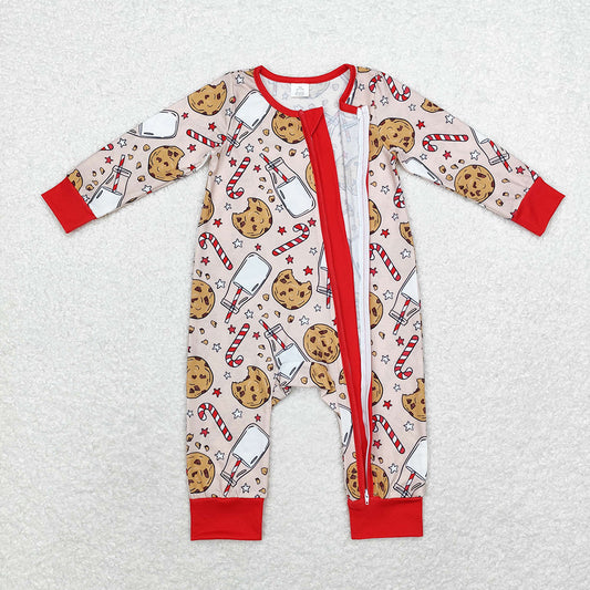 Baby Infant Christmas Cookie Milk Zip Bamboo Rompers