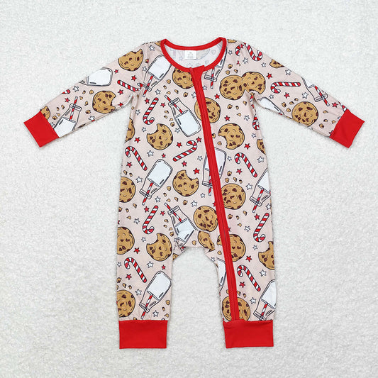 Baby Infant Christmas Cookie Milk Zip Bamboo Rompers