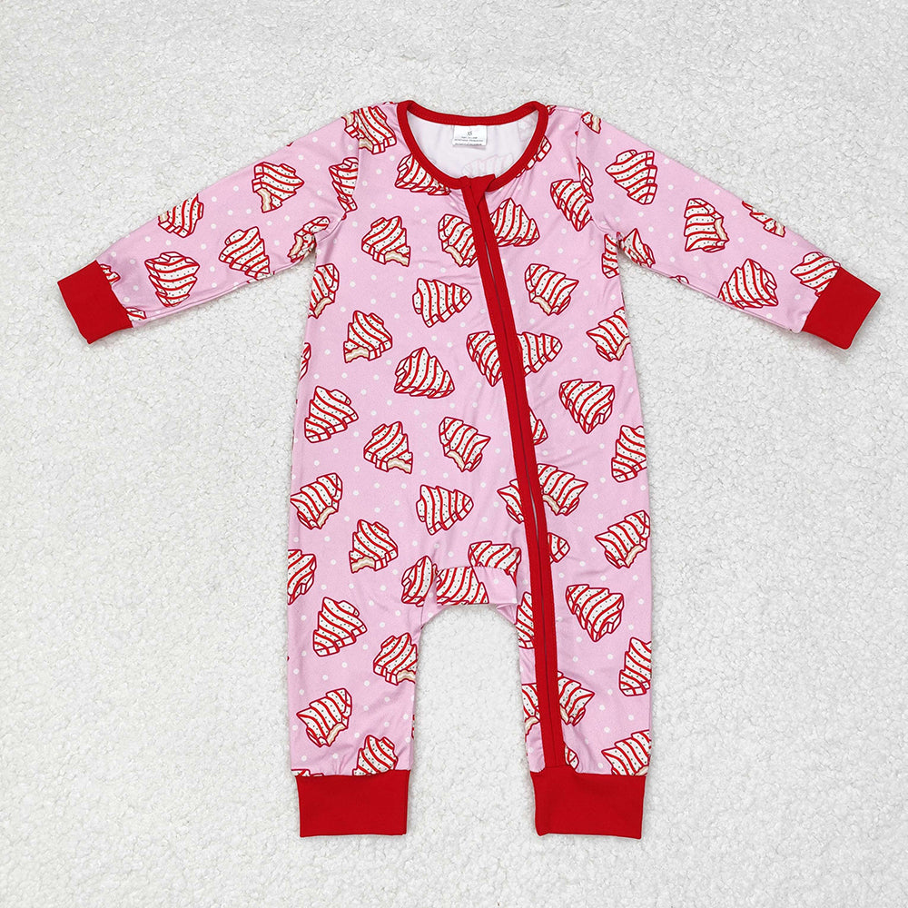 Baby Girls Christmas Tree Cake Zip Rompers