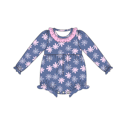 Baby Infant Girls Pink Flowers Long Sleeve Rompers preorder