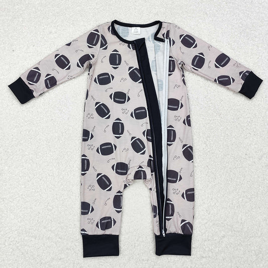 Baby Infant Boys Fall Football Bamboo Zip Long Sleeve Rompers