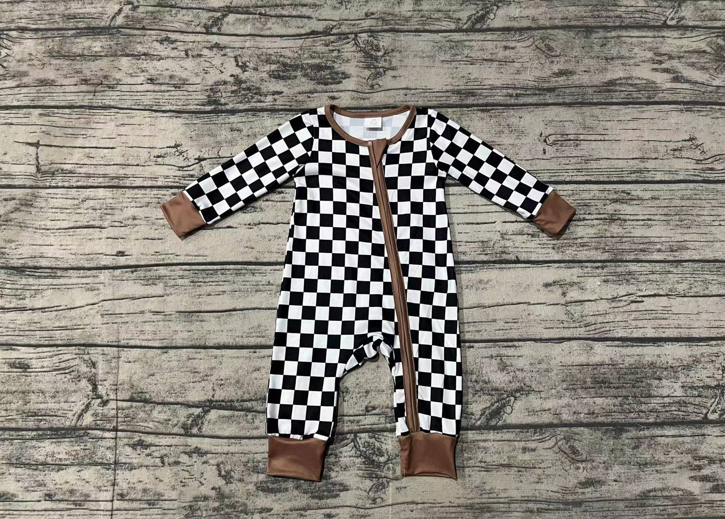 Baby Infant Boys Fall Black Checkered Zip Bamboo Rompers