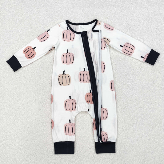 Baby Infant Boys Fall Pumpkins Bamboo Long Sleeve Rompers