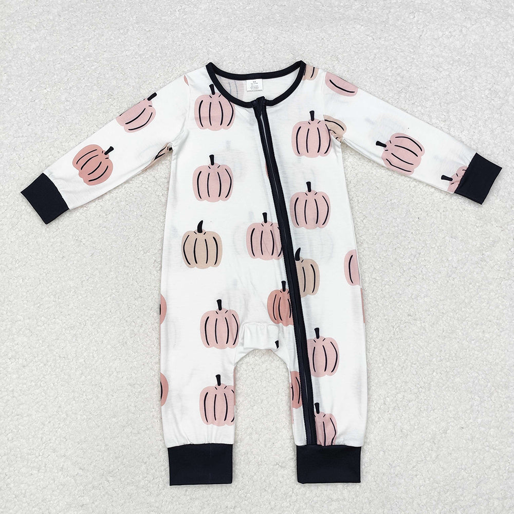 Baby Infant Boys Fall Pumpkins Bamboo Long Sleeve Rompers