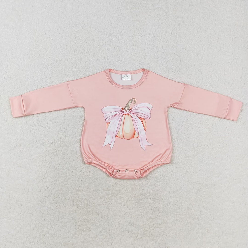 Baby Girls Pink Pumpkin Bow Sibling Sister Shirt Rompers