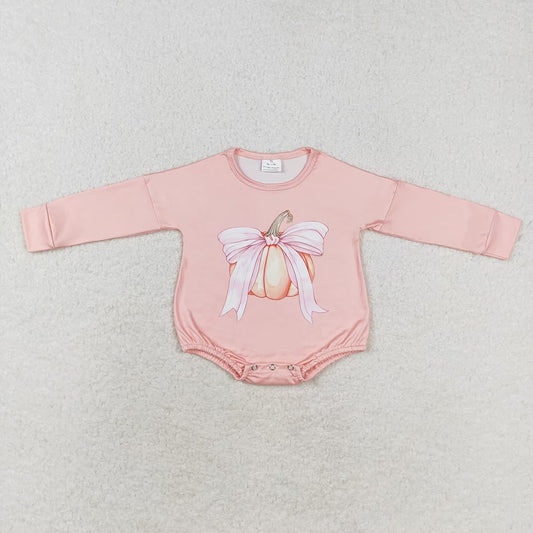 Baby Infant Girls Fall Pumpkin Bow Rompers