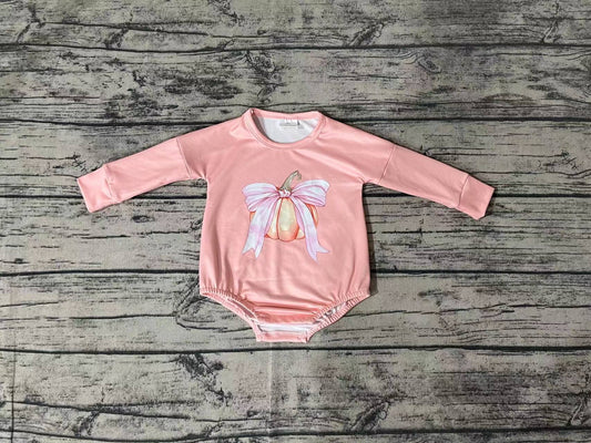 Baby Infant Girls Fall Pumpkin Bow Rompers