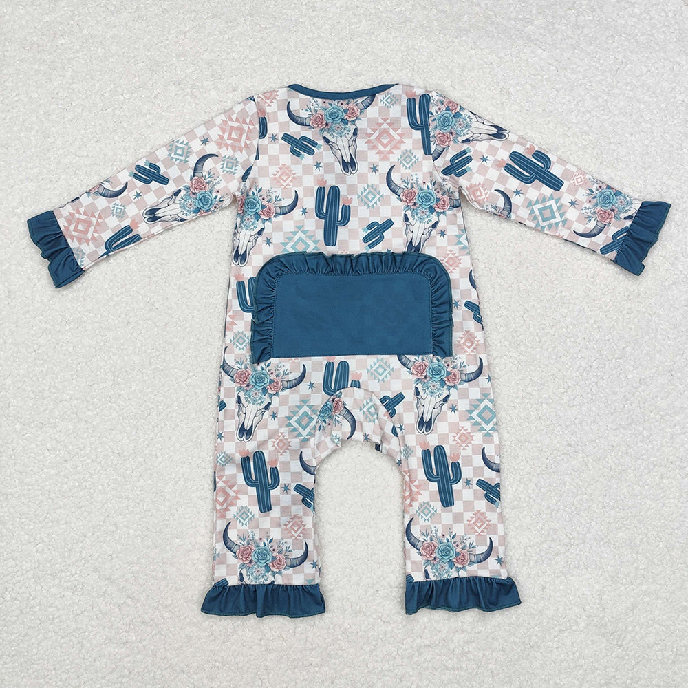 Baby Infant Girls Cow Cactus Aztec Western Bamboo Zip Rompers