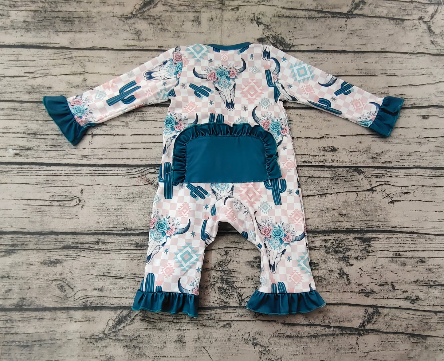 Baby Infant Girls Cow Cactus Aztec Western Bamboo Zip Rompers