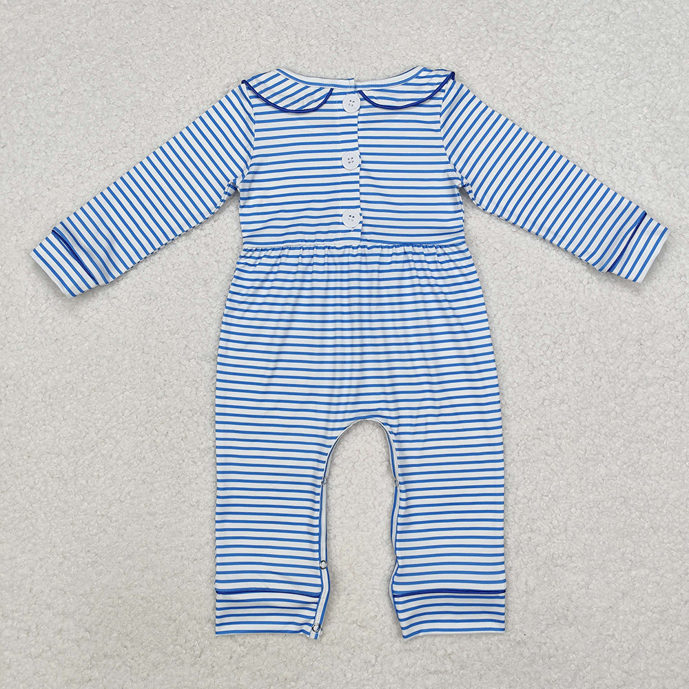 Baby Infant Boys Blue Stripes Dog Long Sleeve Rompers