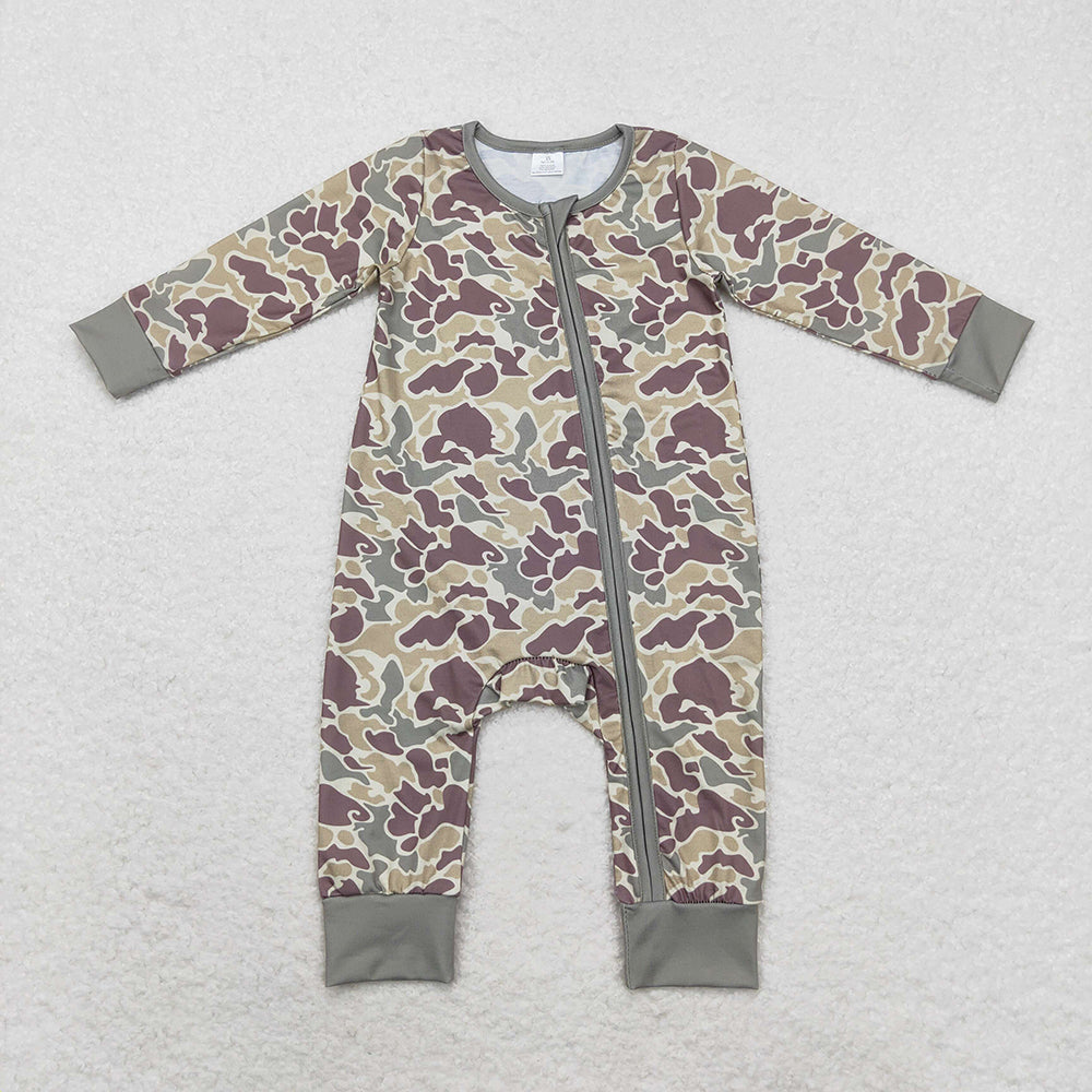 USA Shop Baby Infant Boys Camo Green Fall Zip Bamboo Rompers