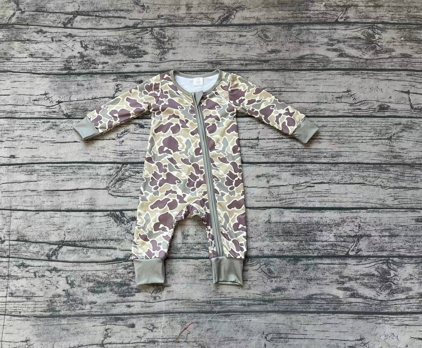 Baby Infant Boys Camo Green Fall Zip Bamboo Rompers