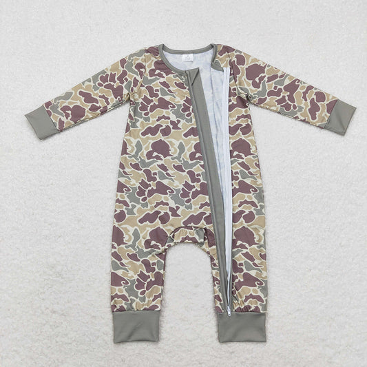 Baby Infant Boys Camo Green Fall Zip Bamboo Rompers