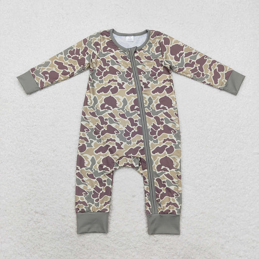 Baby Infant Boys Camo Green Fall Zip Bamboo Rompers