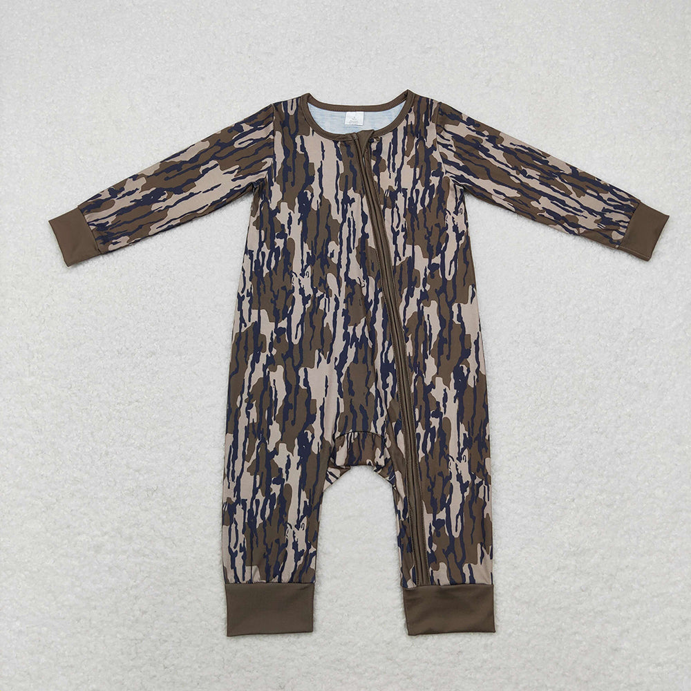 Sibling Baby Boys Bamboo Southern Camo Dogs Ducks Hunting Zip Rompers