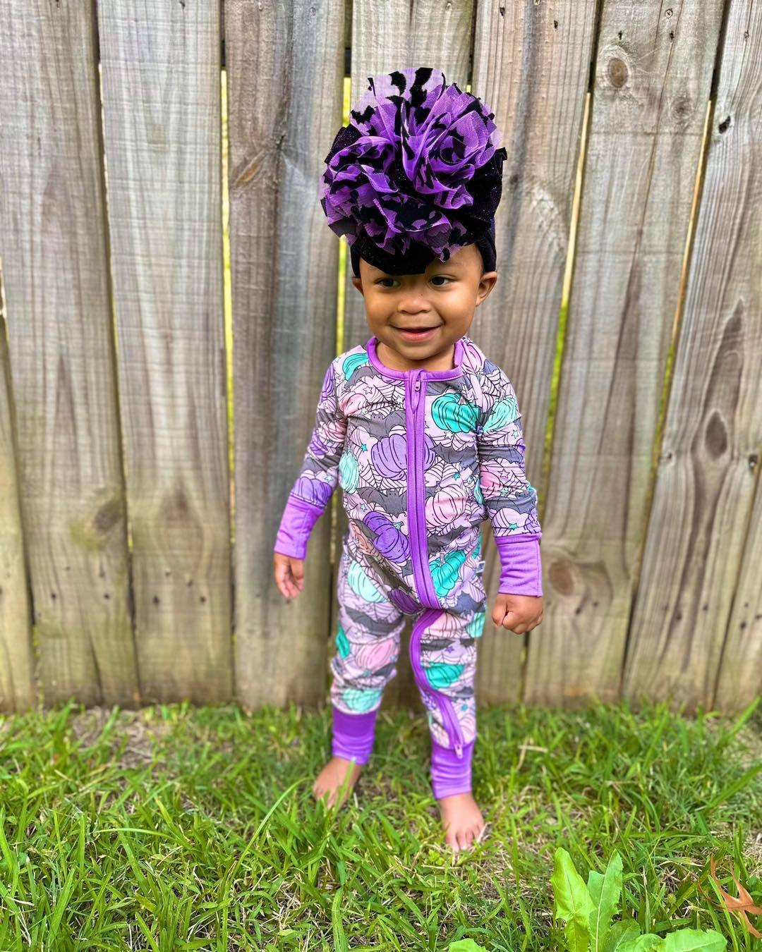 Baby Infant Girls Purple Pumpkins Fall Zip Rompers preorder