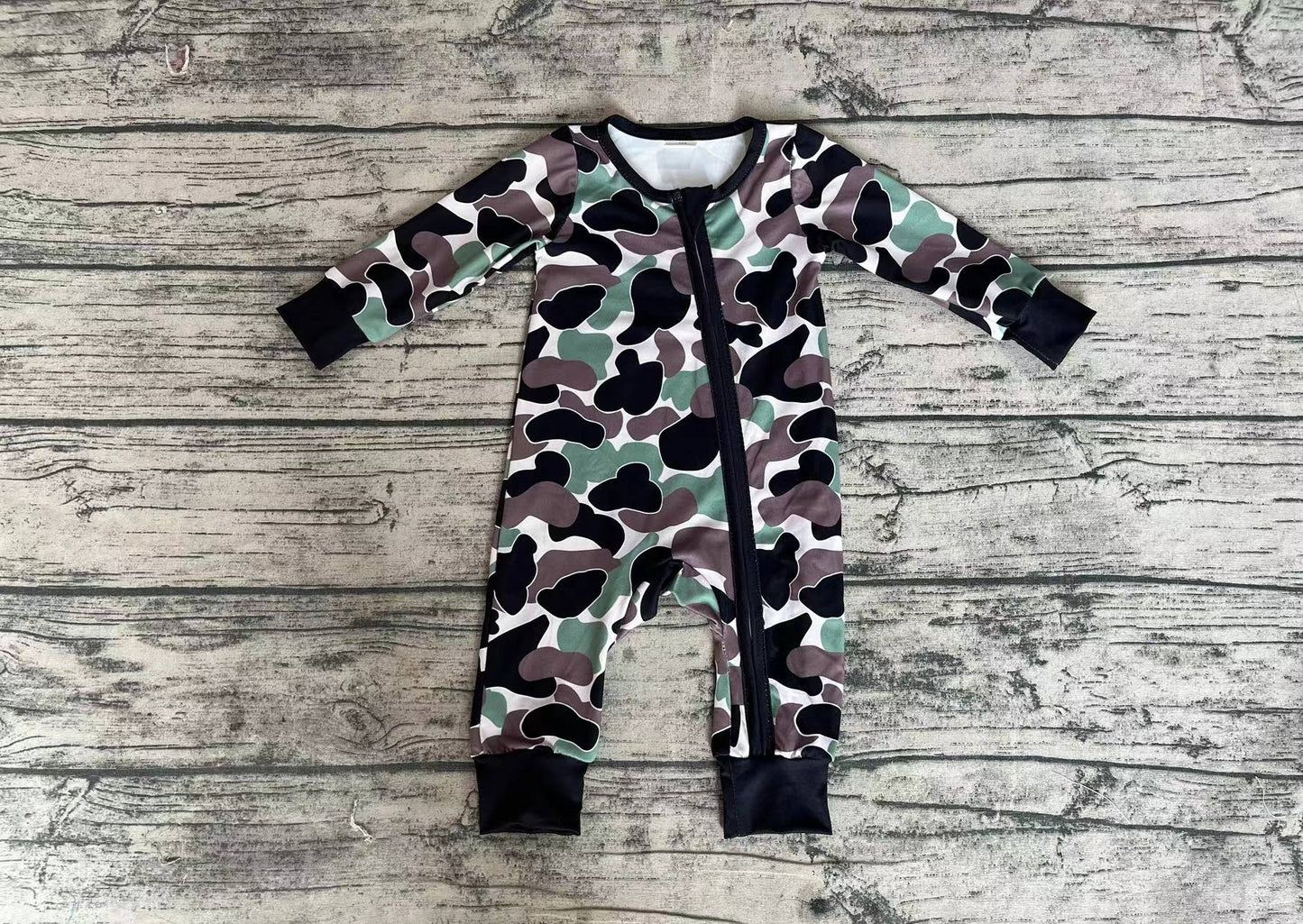 Baby Infant Boys Green Brown Camo Bamboo Zip Rompers