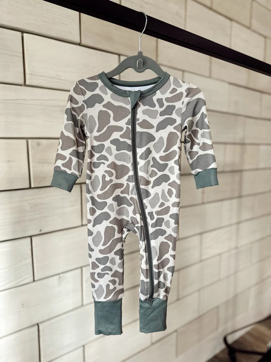 Baby Infant Boys Grey Camo Zip Rompers preorder