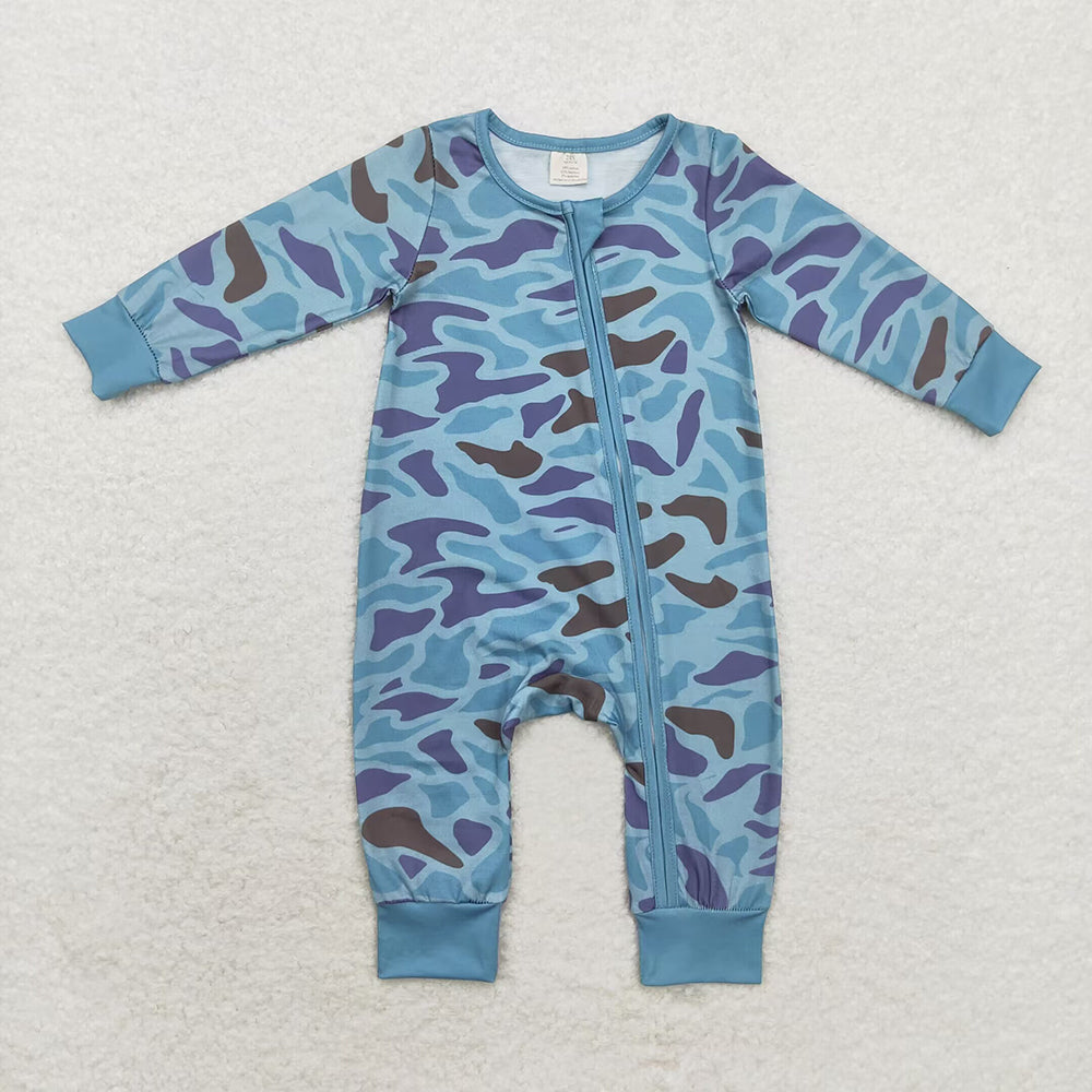 Baby Infant Boys Green Camo Zip Bamboo Rompers