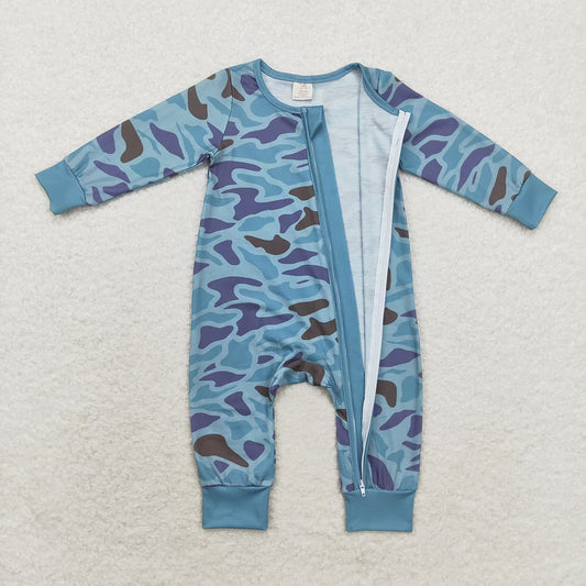 Baby Infant Boys Green Camo Zip Bamboo Rompers