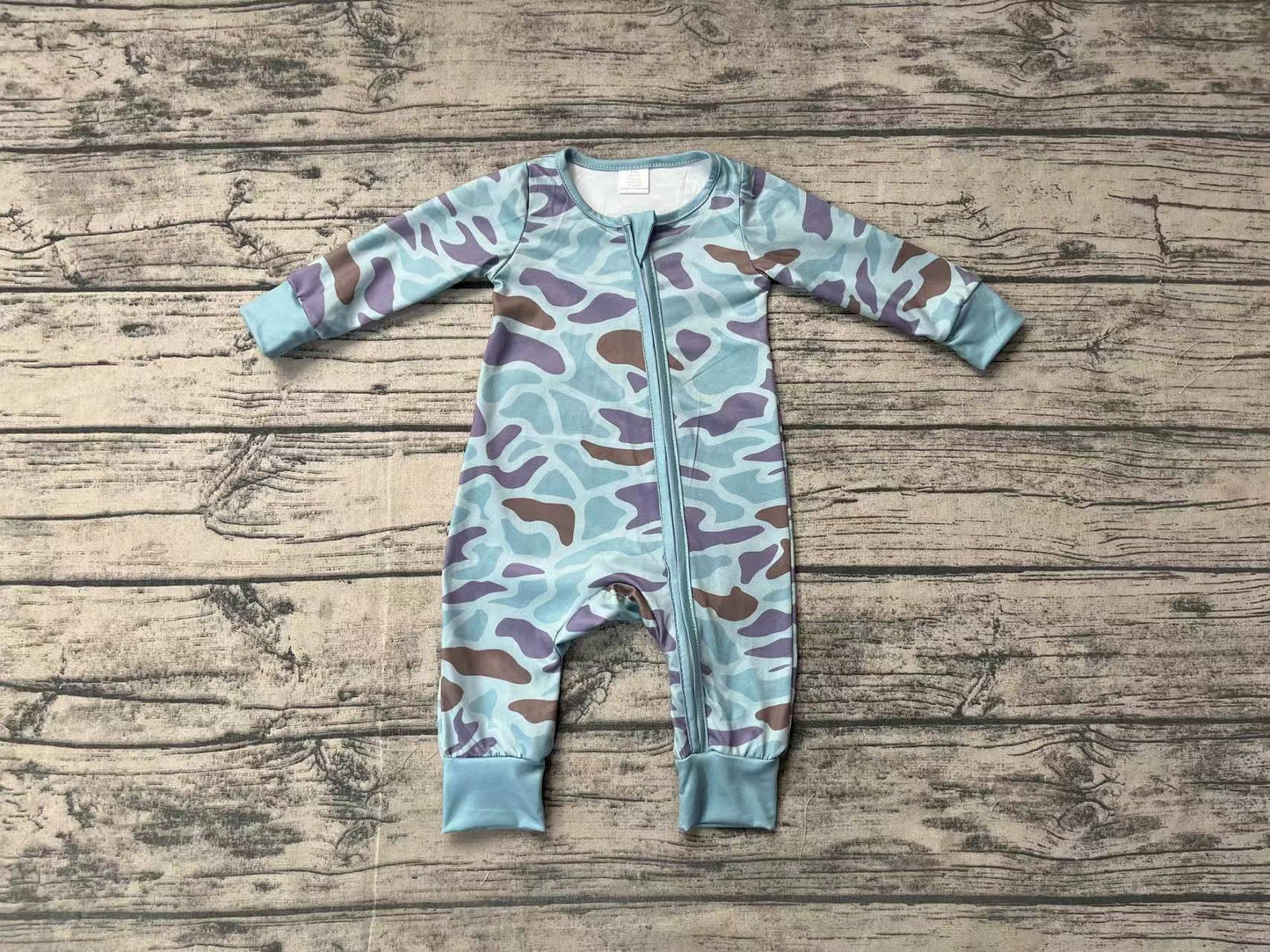 Baby Infant Boys Green Camo Zip Bamboo Rompers