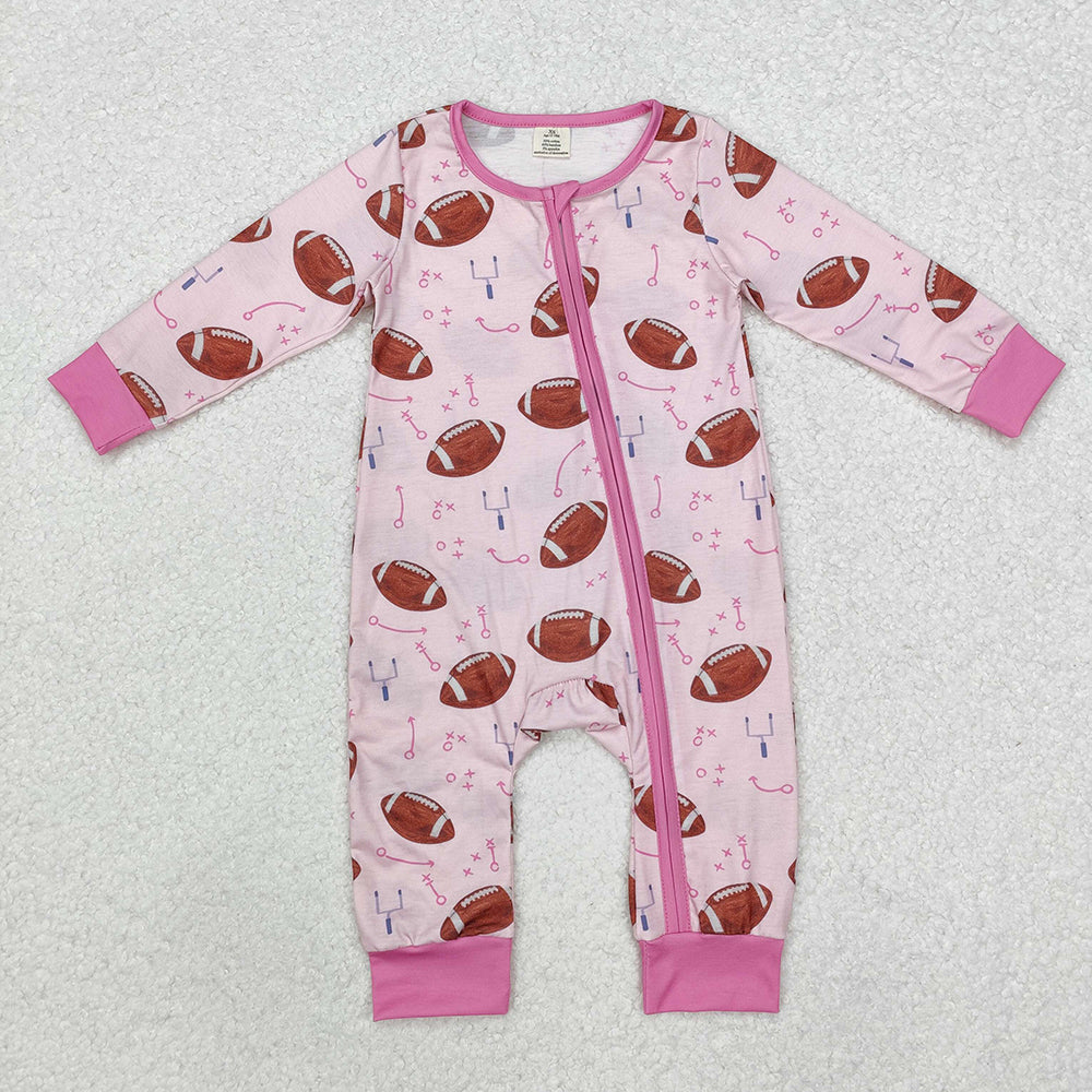 Baby Infant Girls Football Pink Zip Bamboo Rompers