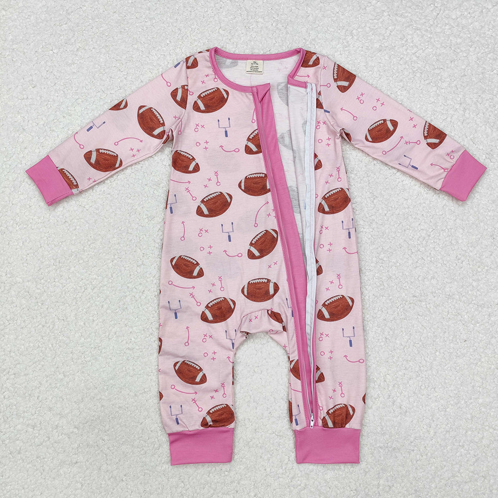 Baby Infant Girls Football Pink Zip Bamboo Rompers